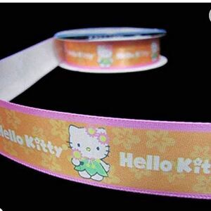 NWT 5 Yds Hello Kitty Orange Pink Offray Satin Ribbon 7/8" Wide